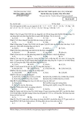 Đề thi thử THPT quốc gia lần 2 năm 2017 bài thi khoa học tự nhiên môn Hóa Học - Mã đề thi 209